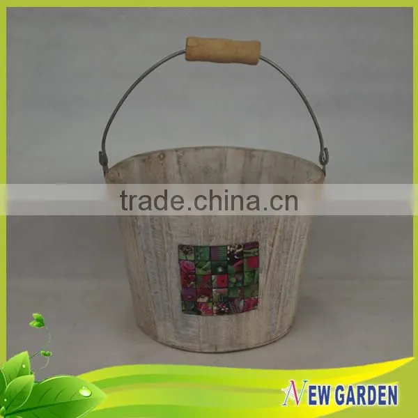 French Style Decorative Big Elegant Delicate Round Rustic Wood Flower Pot