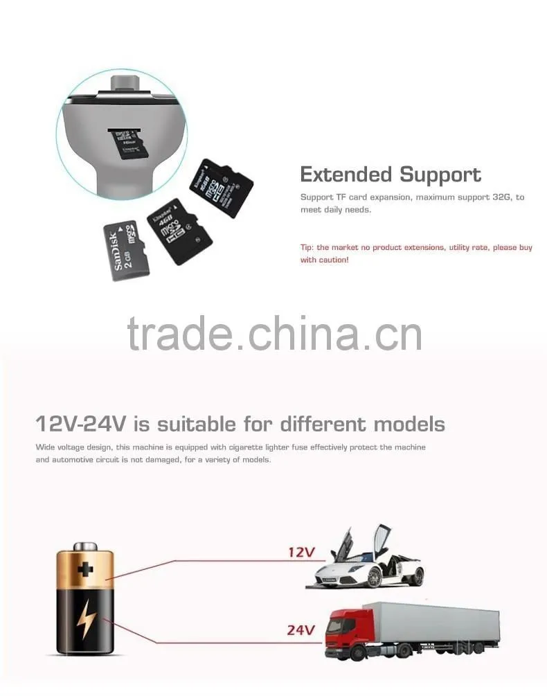 Wireless Bluetooth handsfree car kit with FM transmitter 3.4A car charger