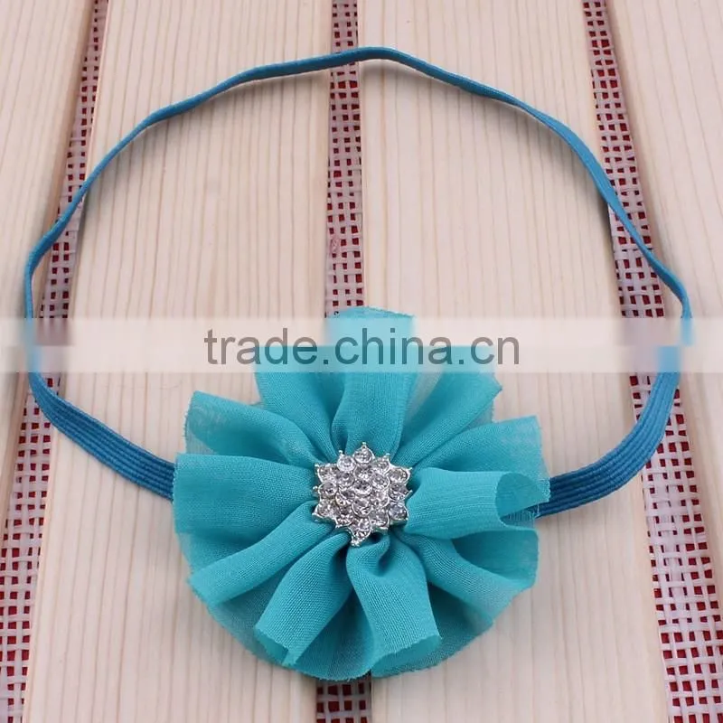 chiffon flower headband with rhinestone center for kids hair accessories