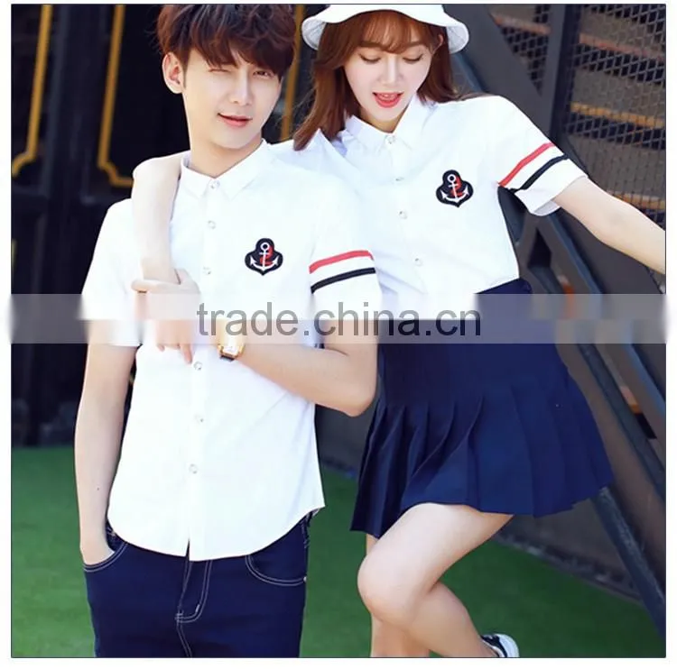 School White Cotton Shirt And Navy Blue Denim Skirt Sets