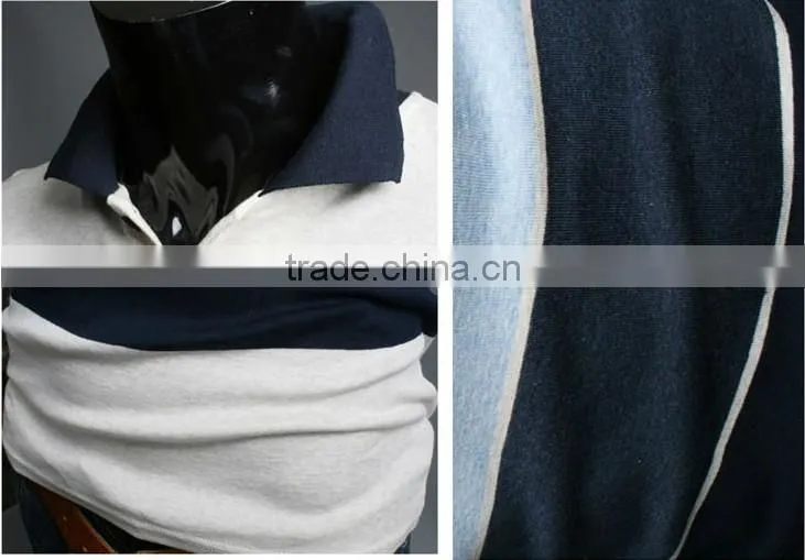 Long Sleeve Mens Stripe Polo Shirts Yarm Dyed