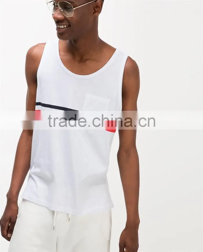 Classic chest stripe with pocket 100%cotton vest