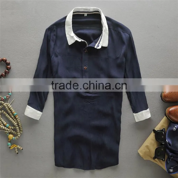 2015 High Quality 100% Cotton custom design contrast color men slim fit pilot shirt