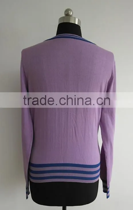 Ladies Fashion stripe knitted 100%cotton cardigan sweater