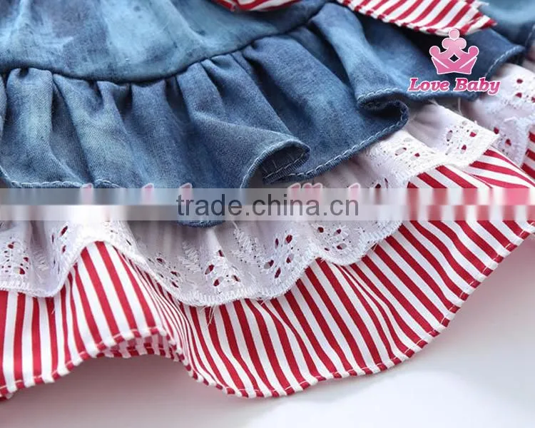 Latest Korean stripe bowknot children demin jeans skirts