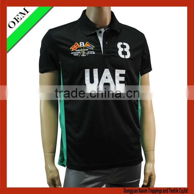 2014 black color printing fashion polo sport t-shirt for men / polyester t shirt
