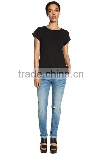 Black Jersey Cuffed Sleeves Custom Tee Shirt Blank