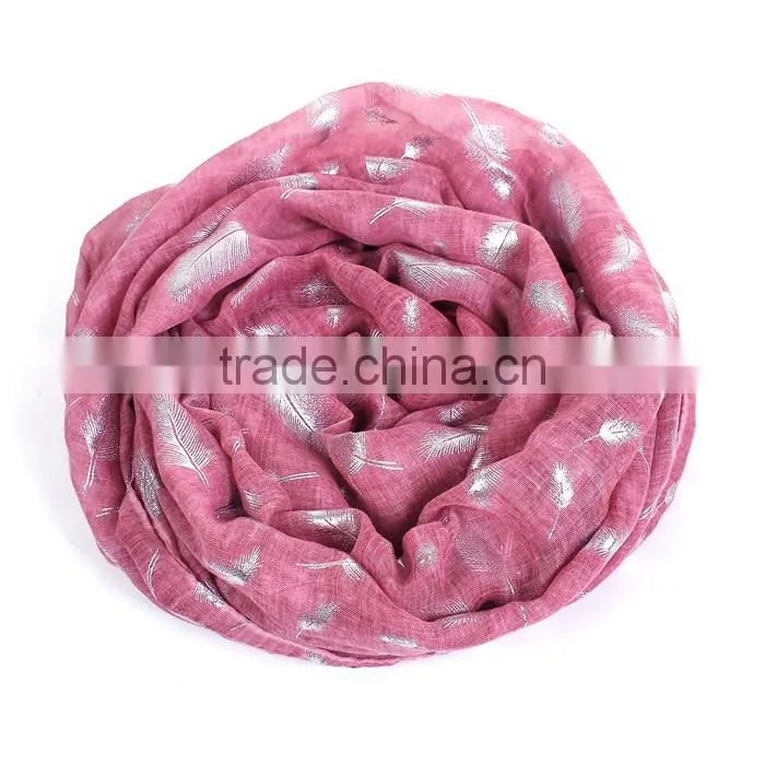 Cotton Polyester Blend Scarves & Wraps Rectangle Silver Fuchsia Feather Custom Made Scarf