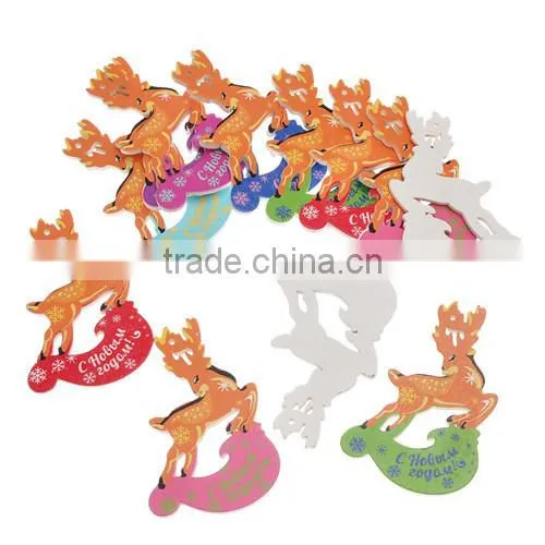 Mixed Message Pattern Carved Christmas Reindeer Wood Charm Pendants 6.9cmx5.4cm