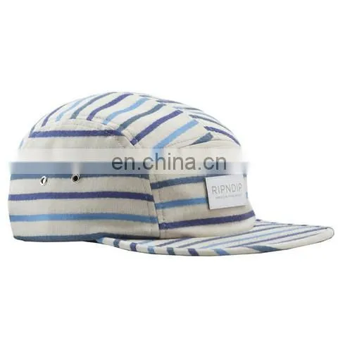 New fashionable navy blue woolen 5 panel hat with woven label