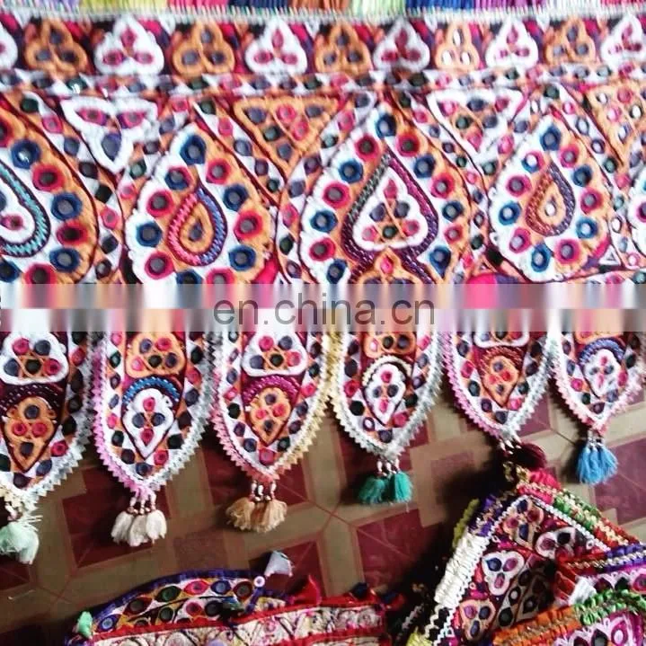 Colourful Indian vintage banjara neck yoke with embroidery and mirror work patches