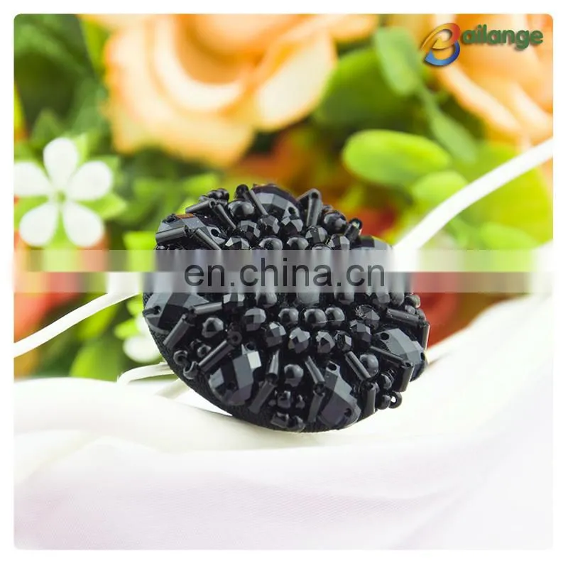 Black color handmade accessories beaded decorative short sleeve button up shirts