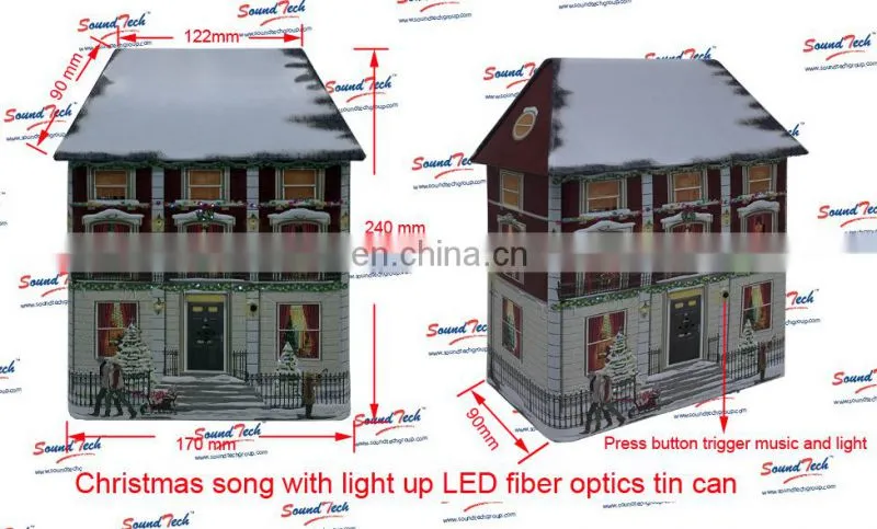 High quality LED fiber optics light up Christmas musical tin can
