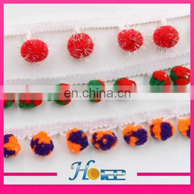 Fashion 2cm width colorful tassel fringe pom pom trim for clothing hea189