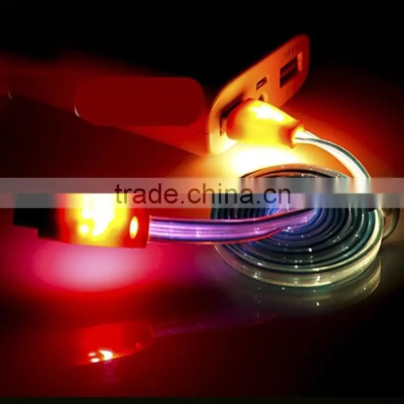 Colorful Flat Micro USB cable with LED light for Smartphone 1m