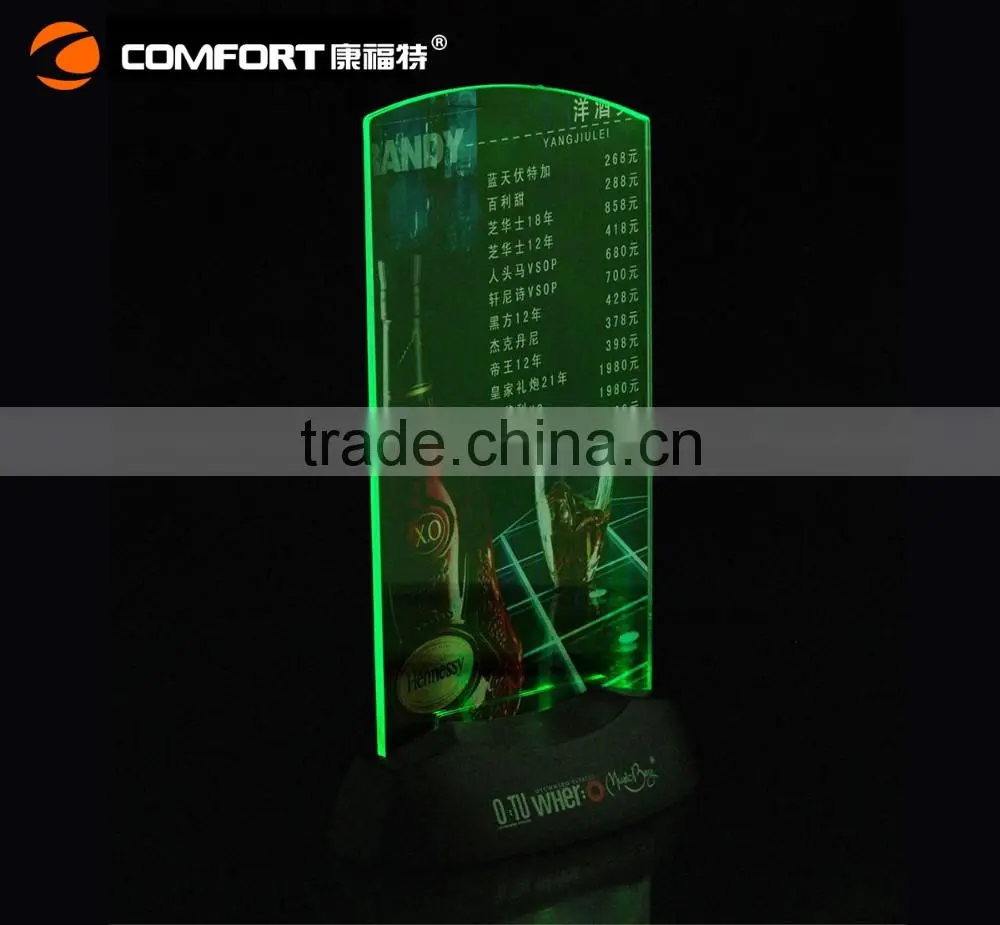 Acrylic Flashing Led Light Table Menu Restaurant Card Display Holder Stand