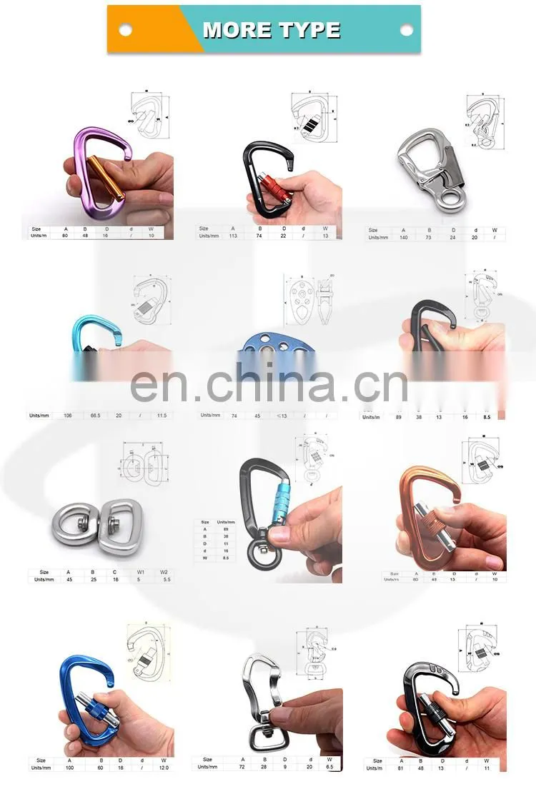 Safety spring carabiner hook for dog leashes, hiking carabiner,wholesale camping sling swivel lock carabiner hook with twist loc