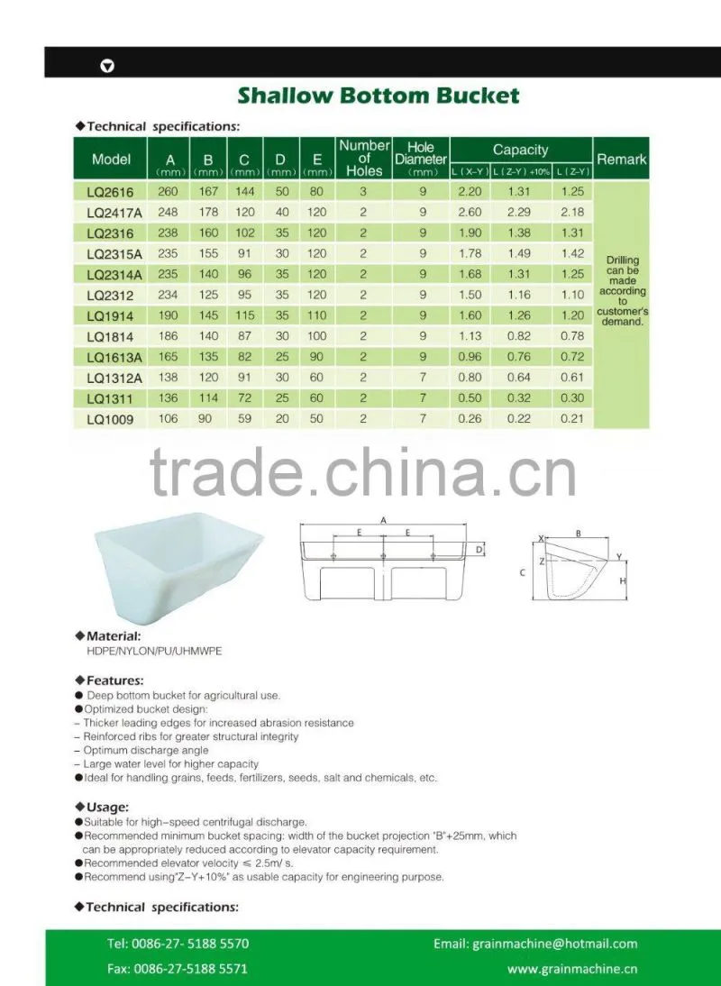 High quality Plastic Bucket for bucket elevator