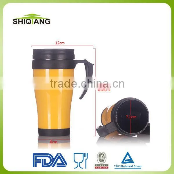 400ml eagle high quality cheapest double wall insulated plastic thermal travel mugs with paper inserted and handle