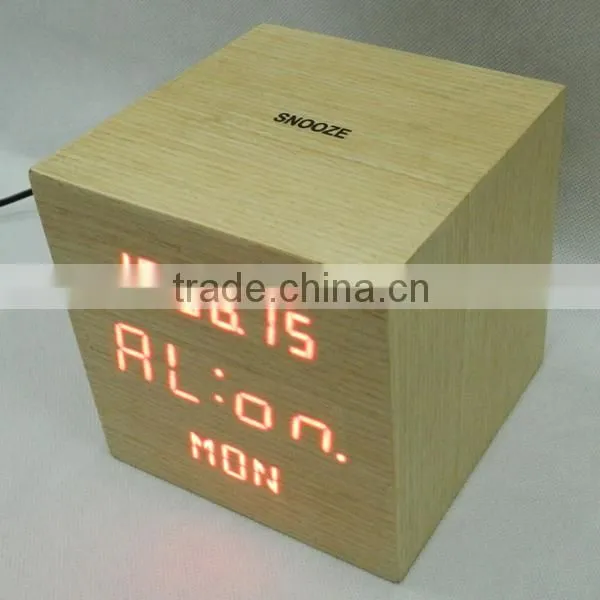 LED Digital Wooden Touch Alarm Clock with Calendar