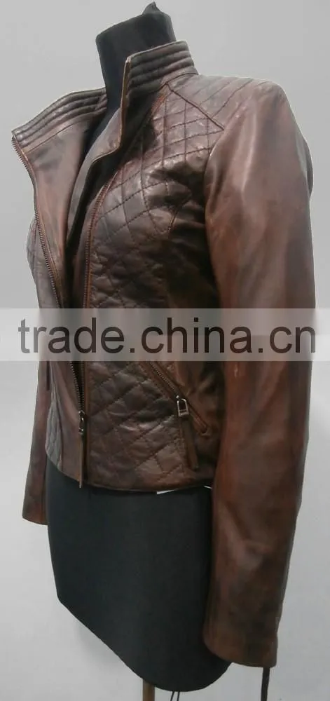 Stone washed genuine leather jacket women
