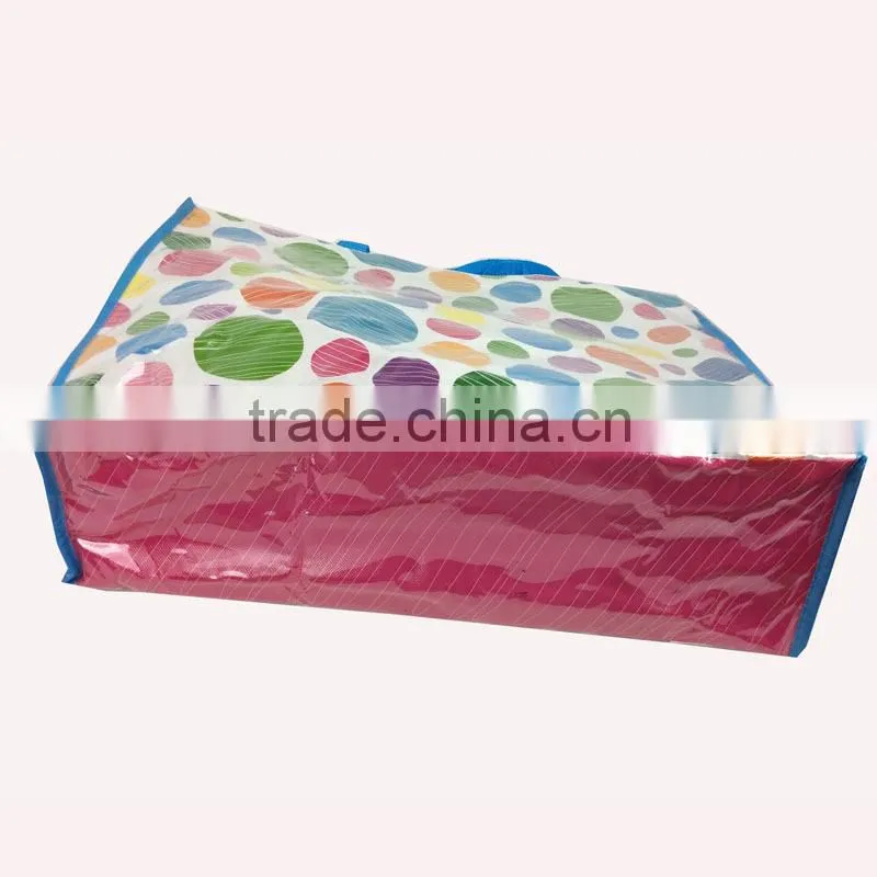 Colorful round dot design easy clean pvc coated cotton shopping bag