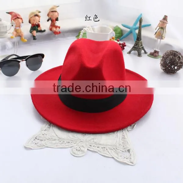 Wholesale as movie Fashion Lady red Wide Brim 100% Wool Felt Fedora Floppy bowknot orange fedora Hats