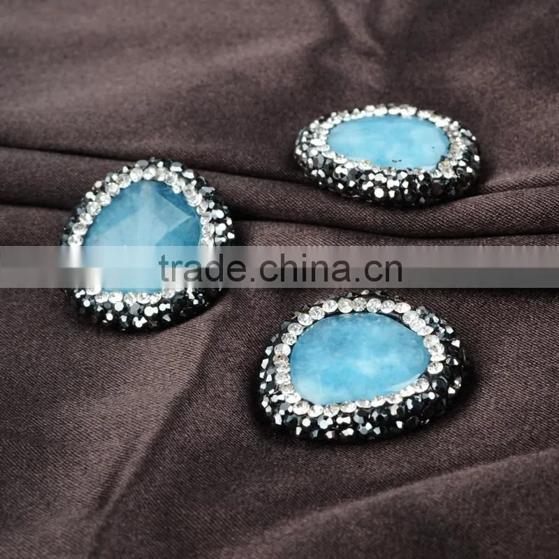 Natural aquamarine stone beads with ziron micro side faceted beads inlaid pave with opal & black spinel zircon