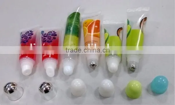 15ml Lip gloss container with three ball insert,cosmetic flexible tube packaging