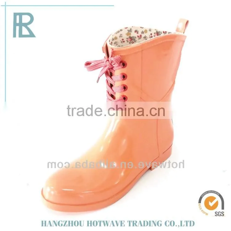 candy color lace up women pvc rain boots