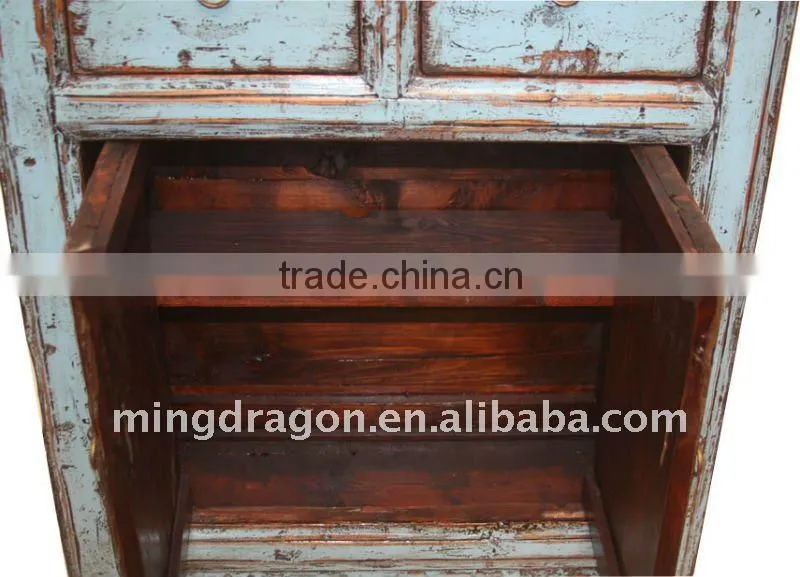 Chinese Antique Gray Blue Small Cabinet With Two Drawer Two Door Caninet 82*30*86cm