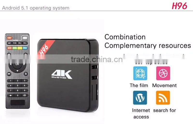 2016 factory hotsale Android TV Box IPTV Amlogic S905 Quad Core Android5.1 DDR3 1G 8G H96