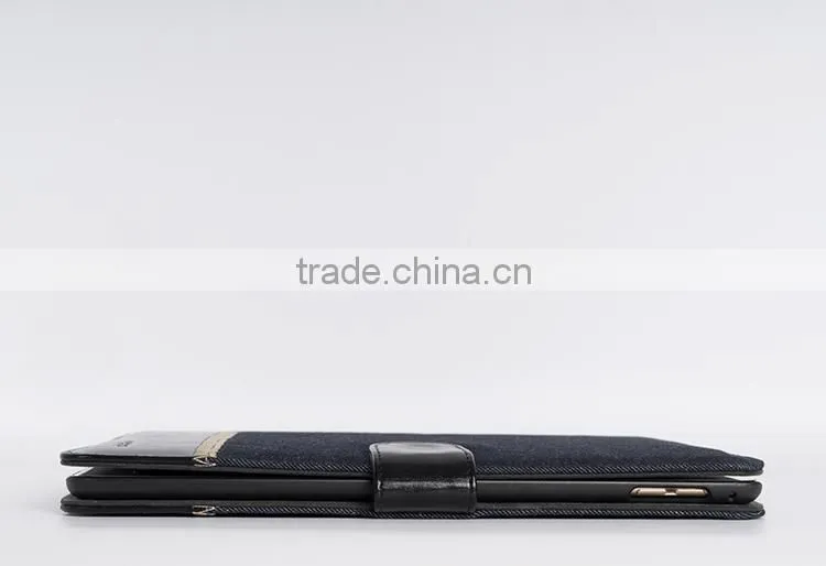 Blue jean & genuine leather protective cover case tablet