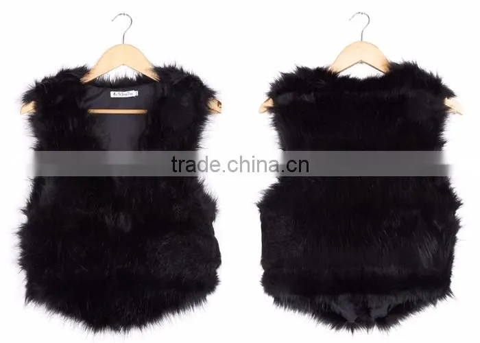 Fashion lady balck Sleeveless Fur Vest in Guangzhou 2016