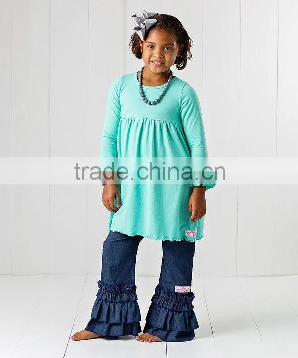 Fashion 2015 ruffle tunic top with pant sets matching mother and daugher dress family clothing set for women