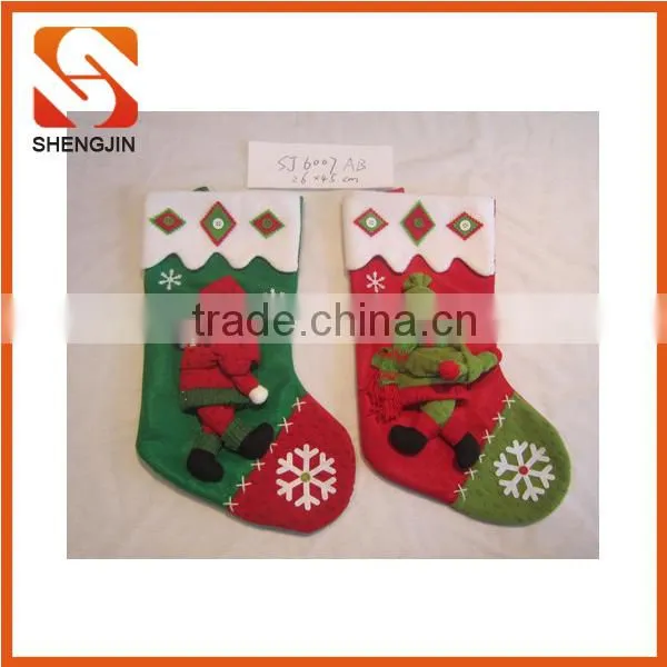 SJ-6720 Promotional fleece cute sant socks gift Christmas stocking