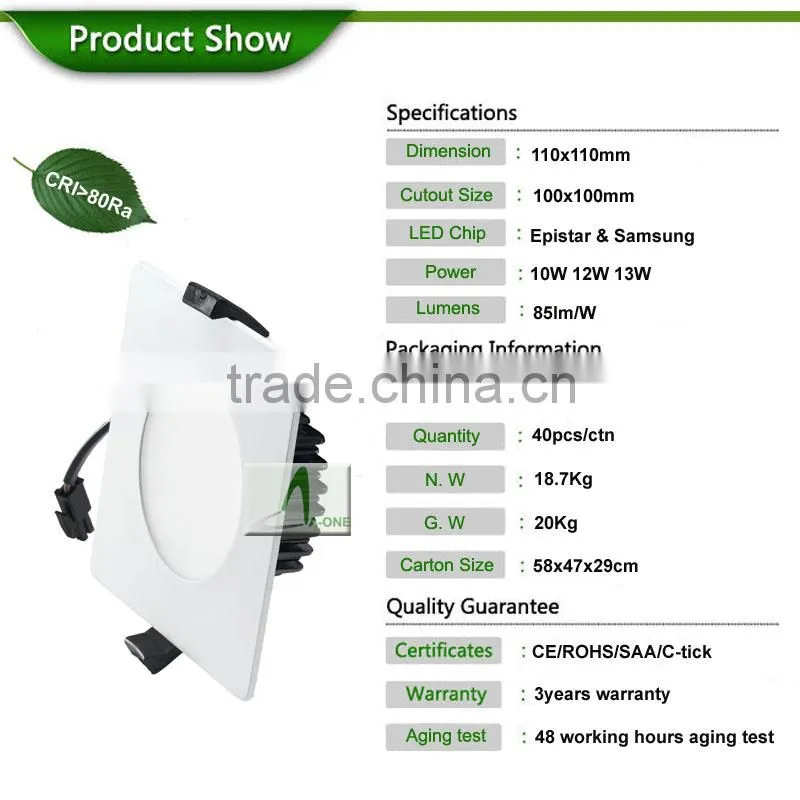 Dongguan square led downlight (DL50-10W-850lm) & silver finished dimmable led downlight