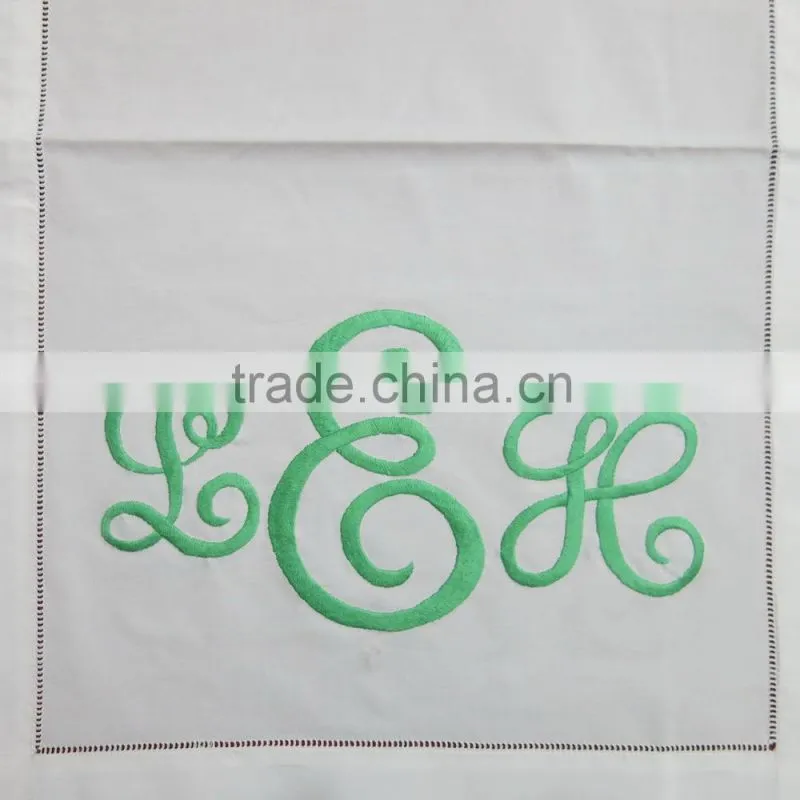 Monogram white cotton table runner