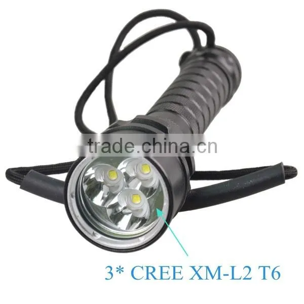 Diving Usage Wide Angle Aluminum 3000 High Lumen Torch Flashlight