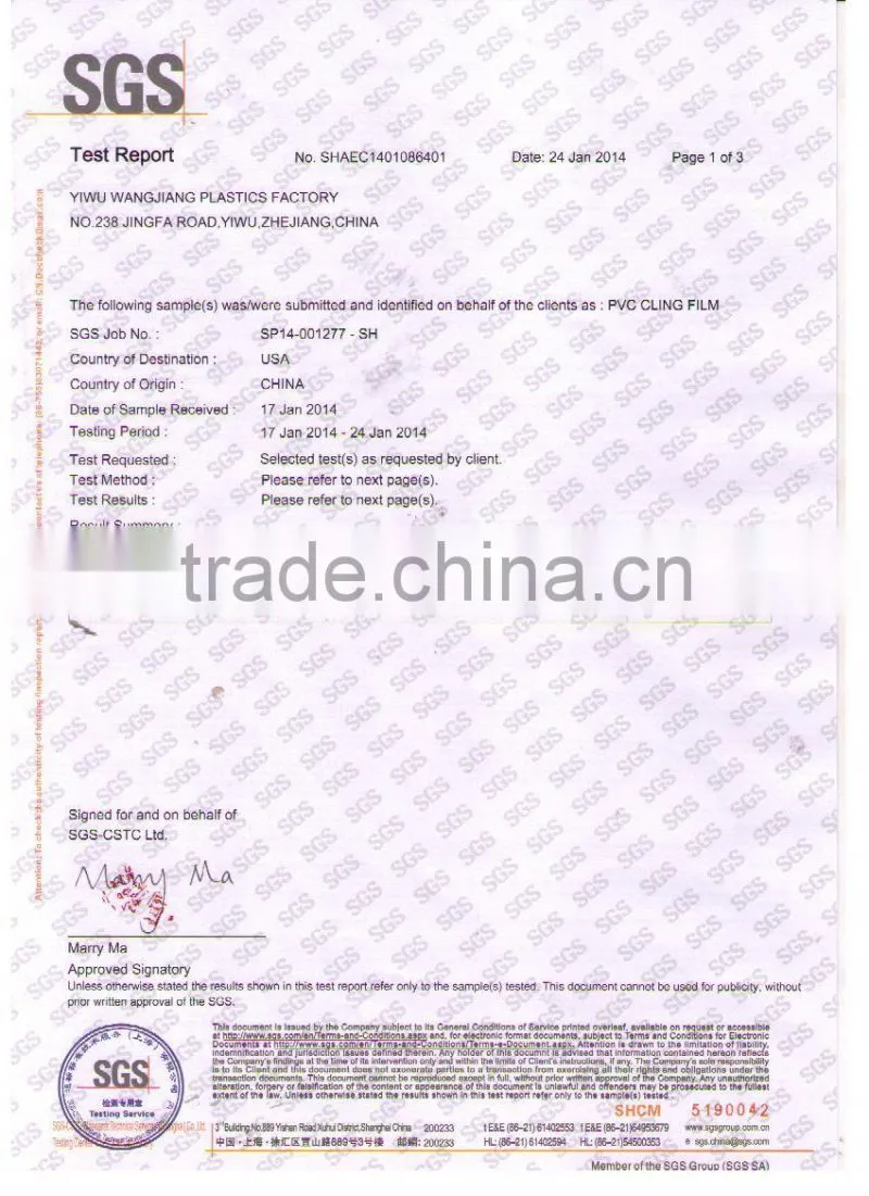 PVC stretch film for food wrapping