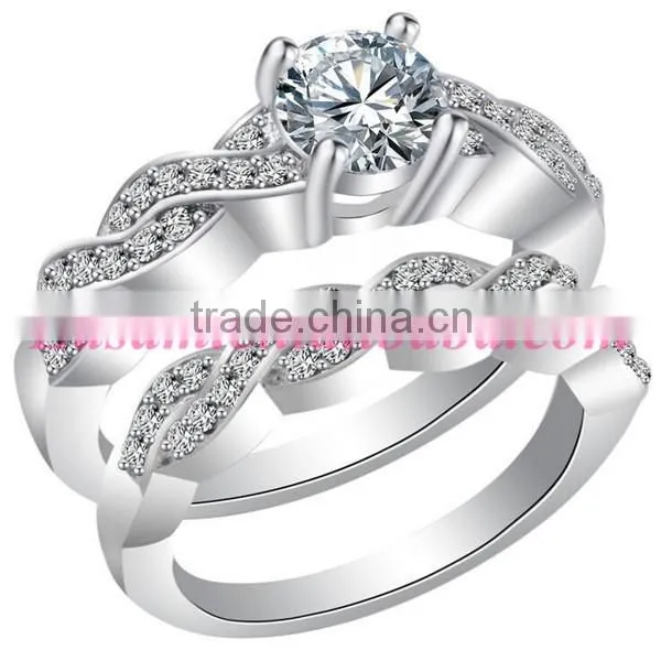 Custom silver crystal wedding ring/diamond engagement ring