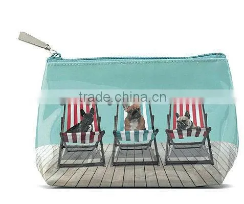 3D Deckchair Dogs printed mini promotional PVC wash bag /Journey cosmetic pouch /toilet pouch
