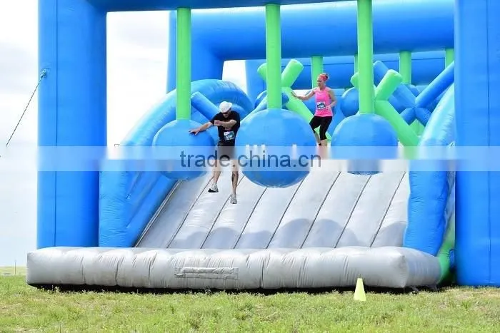 Blue adult inflatable obstacle course inflatable wrecking ball