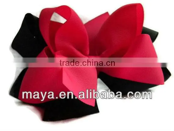 Hot pink black stacked boutique kids hair bows