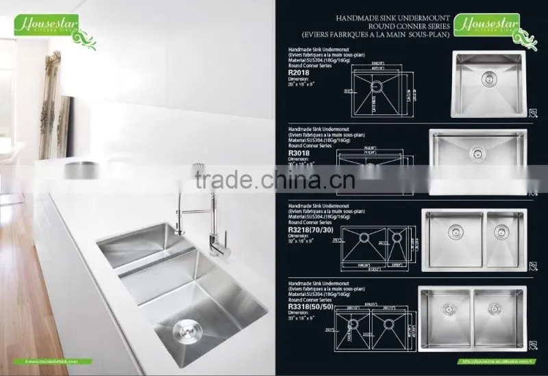 Undermount 60/40 Double Bowl 304 Stainless Steel Kitchen Sinks Wholesale