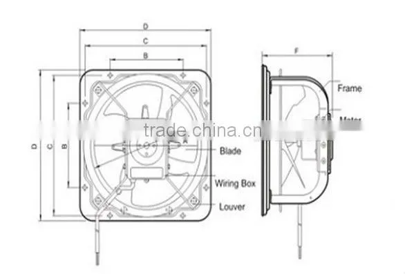 100% copper coil motor industrial ventilation fan with grille