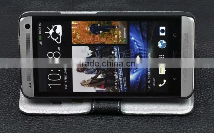 Luxury card holder slot lychee skin leather wallet case for HTC One case