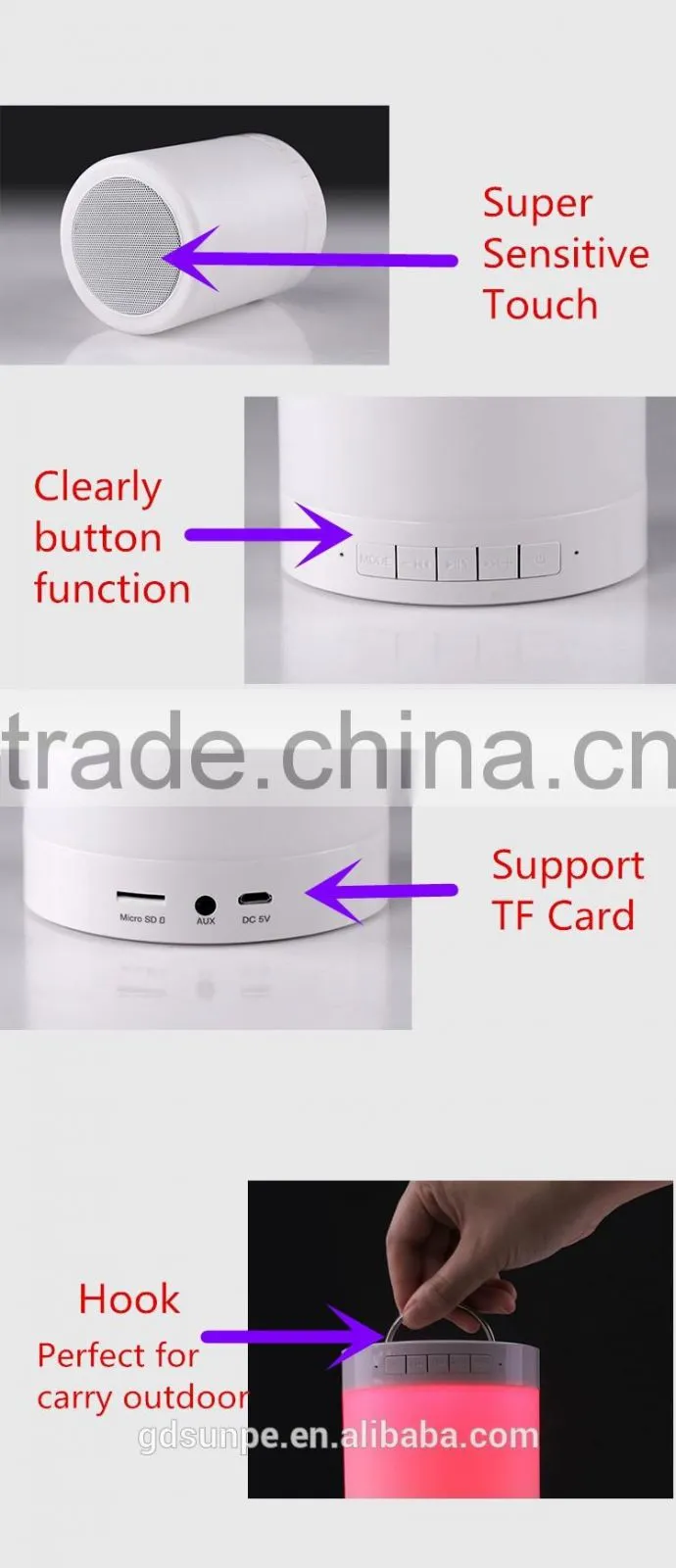 Wifi Wireless Rechargeable Touch Lamp Bluetooth Speaker With Colorful Changing Led Light Lamp For Laptop Computer