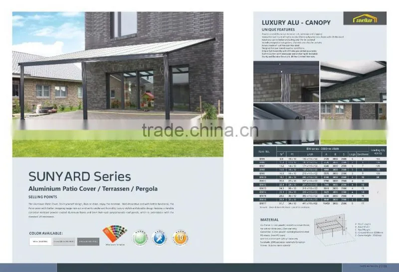 Sturdy aluminium polycarbonate covering patio canopy