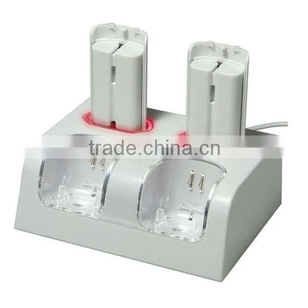 For Wii Remote Dual Charger Station with 4 Recharger Bettery